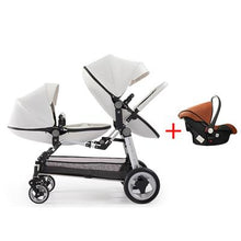 Load image into Gallery viewer, Fast shipping ! Luxury twins stroller aluminum frame leather twin  pram baby can sit and lying with car seat double stroller