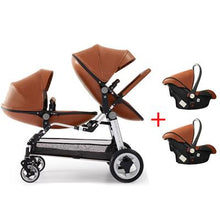Load image into Gallery viewer, Fast shipping ! Luxury twins stroller aluminum frame leather twin  pram baby can sit and lying with car seat double stroller