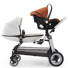 Load image into Gallery viewer, Fast shipping ! Luxury twins stroller aluminum frame leather twin  pram baby can sit and lying with car seat double stroller