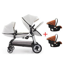 Load image into Gallery viewer, Fast shipping ! Luxury twins stroller aluminum frame leather twin  pram baby can sit and lying with car seat double stroller